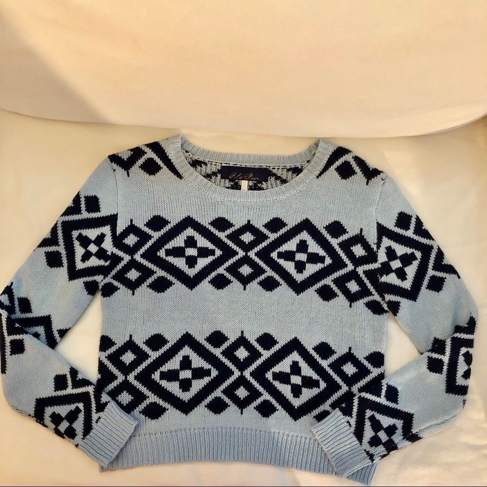 Blue & Navy Alpine Ski Sweater Cropped Top S GUC